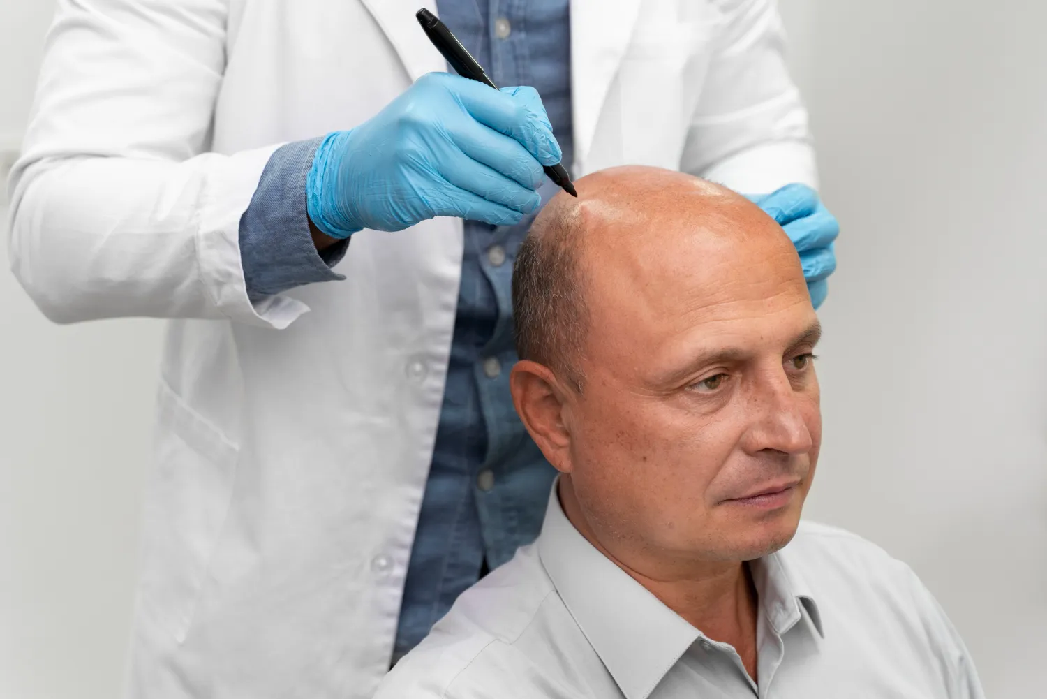 Man going through a follicular unit extraction process<br />